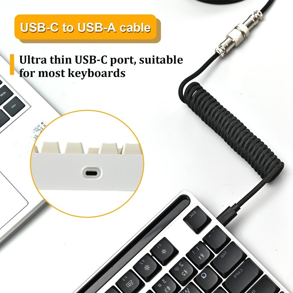 Type C Detachable Cable Coiled Keyboard - USB-poort een mechanisch toetsenbord, opgerolde kabel