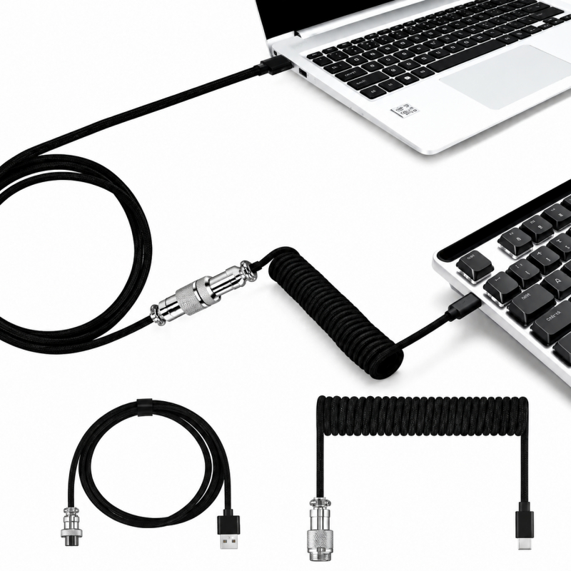 Type C Detachable Cable Coiled Keyboard - 59 inch Type-C opgerolde mechanische toetsenbordkabel