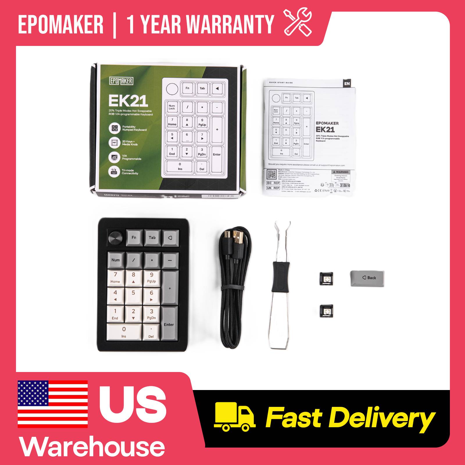 EPOMAKER EK21 20% Gasket Hot-S - Mechanical Numpad Hot Swap Rgb Wireless recensie en prijs